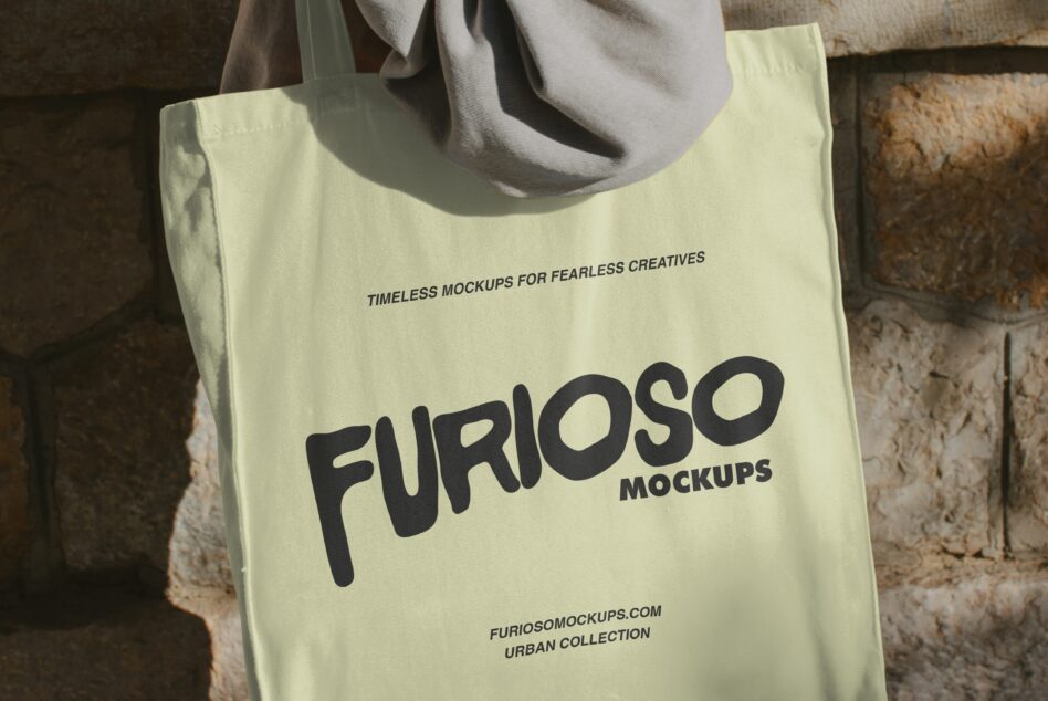 Pale yellow canvas tote showing bold black FURIOSO lettering on front