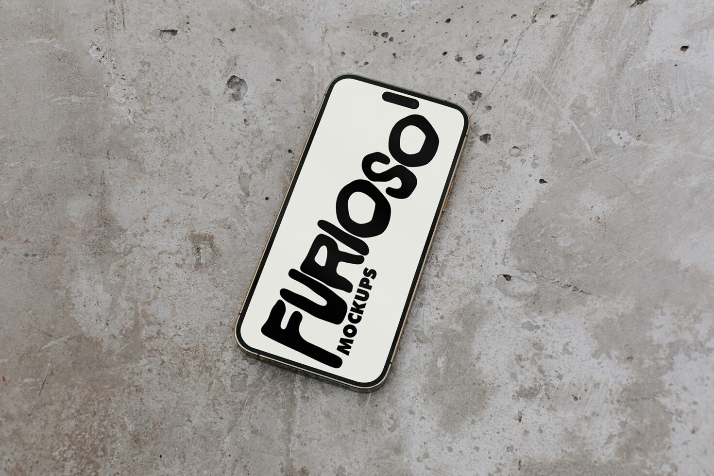 iPhone mockup on concrete surface displaying Furioso branding