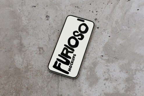 iPhone mockup on concrete surface displaying Furioso branding