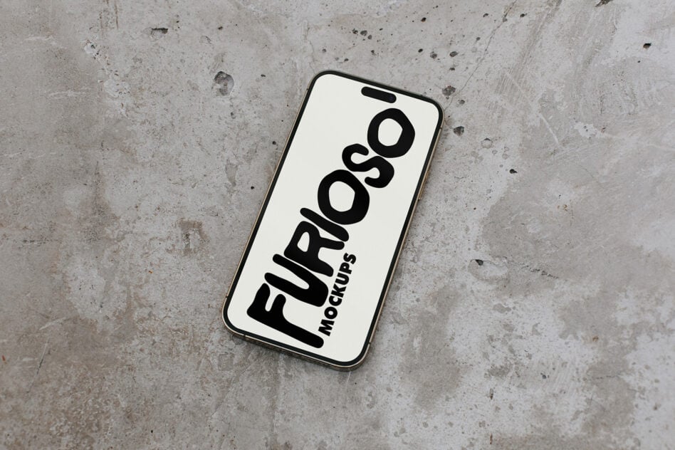 iPhone mockup on concrete surface displaying Furioso branding