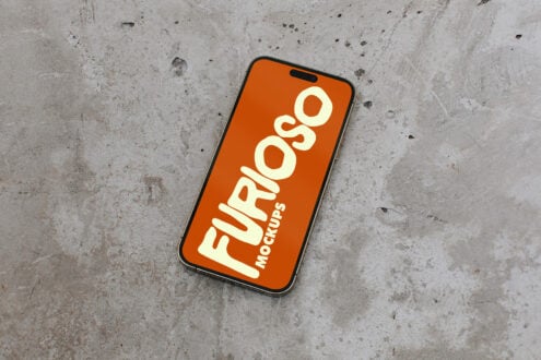 Smartphone layout with vibrant orange screen showing cream Furioso text