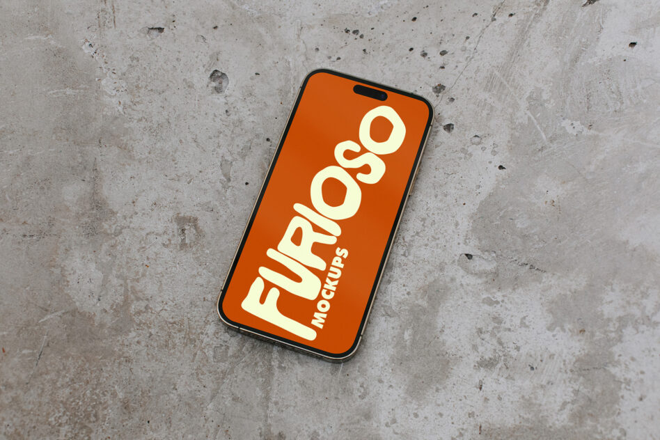 Smartphone layout with vibrant orange screen showing cream Furioso text
