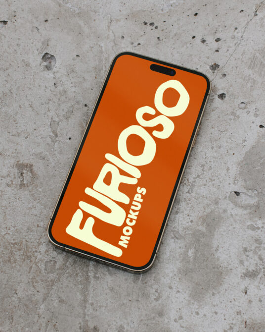 Orange phone mockup displaying cream Furioso branding vertically centered