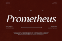 Prometheus serif typeface specimen showing elegant italic lettering in cream