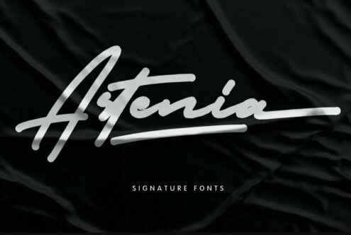 Artemisia metallic signature font collection on black fabric texture