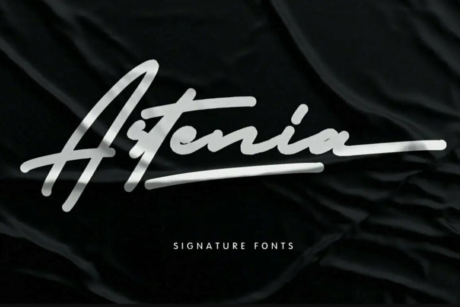 Artemisia metallic signature font collection on black fabric texture