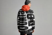 Windbreaker jacket mockup with bold geometric graphic print back