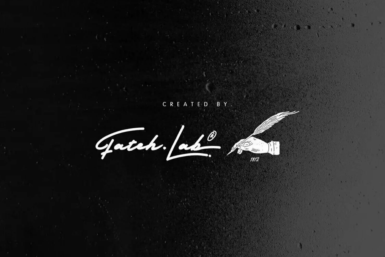 Fetch Lab signature with feather quill logo over textured dark background