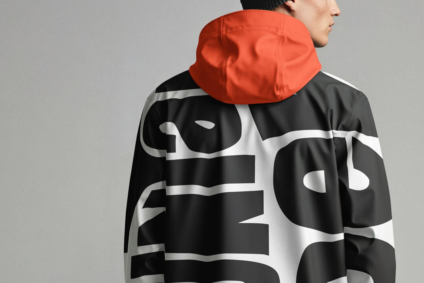 Windbreaker jacket mockup with oversized graphic logo print back