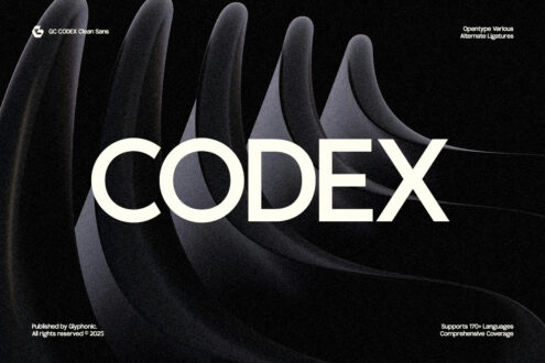 GC Codex Clean Sans typeface showing letterforms with wavy texture on black background