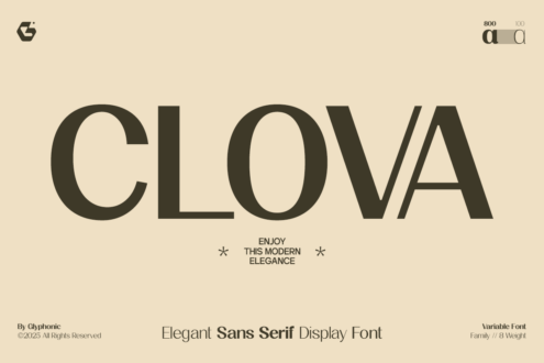 CLOVA font display showing large serif letters with weight variations on cream background