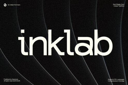 Dark typeface display inklab font sans serif branding with parallel line pattern background