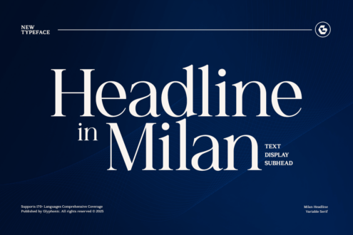 Headline in Milan serif typeface with subhead text on navy background with Luna Grace branding