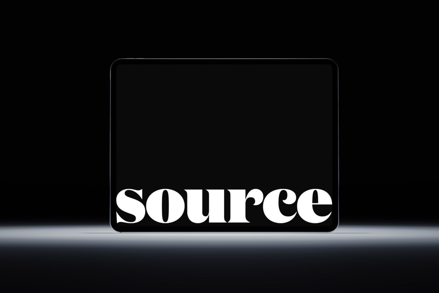 Mobile device mockup featuring 'source' in bold serif letters on display