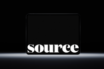 Mobile device mockup featuring 'source' in bold serif letters on display