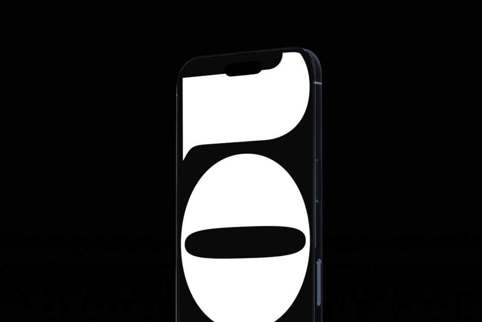 Dark smartphone mockup with minimalist chat bubbles design on screen