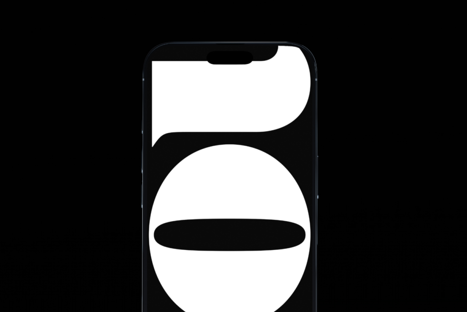 Dark smartphone mockup displaying abstract conversation bubble layout