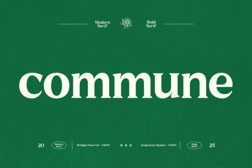 Commune serif typeface specimen in Modern plus Bold weights on green background