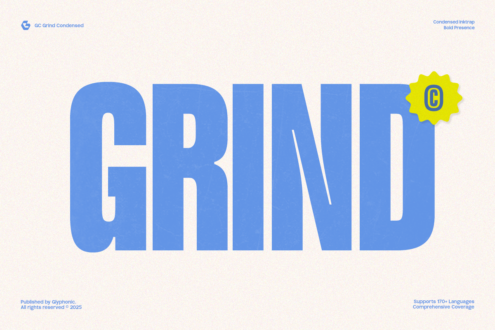 GRIND word in large blue letters with yellow star symbol