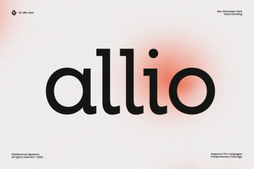GC allio sans typeface specimen showing word allio in bold black on soft background