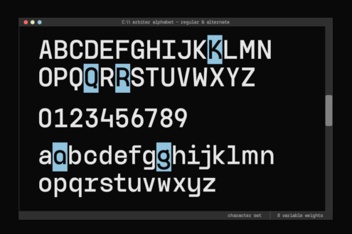 C11 Arbiter monospace font displaying full alphabet, numbers with 8 variable weights