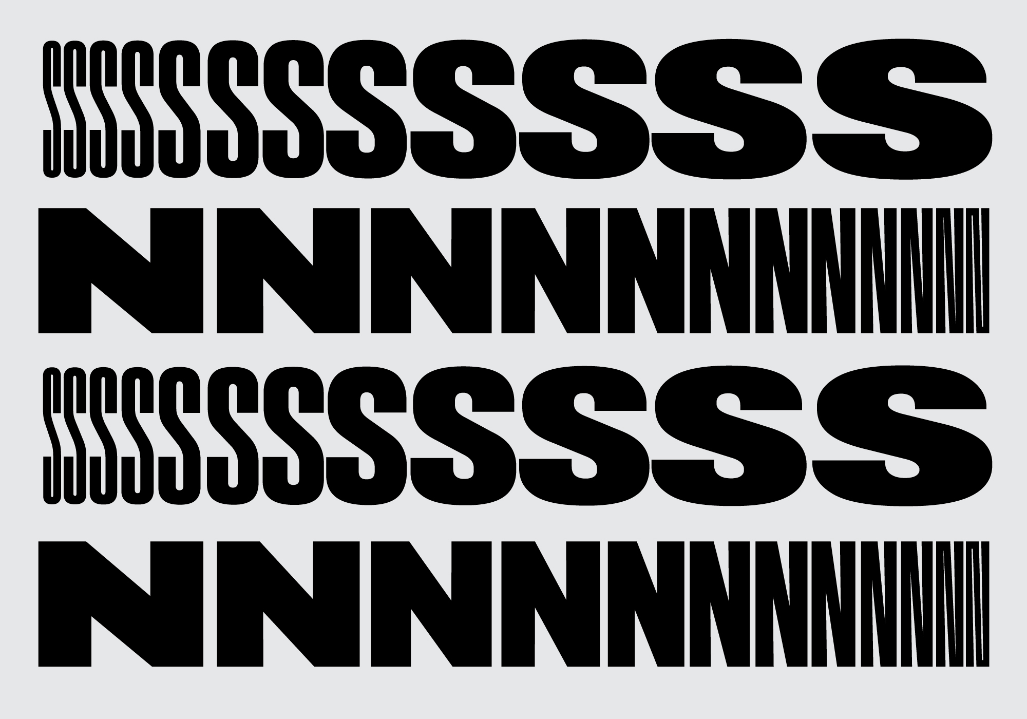 Variable typeface showing S letters with progressive line weights shifting from thick to thin