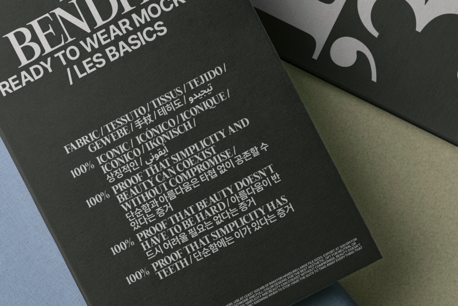 Dark BENDIT ebook mockup showing fabric care instructions in multiple languages