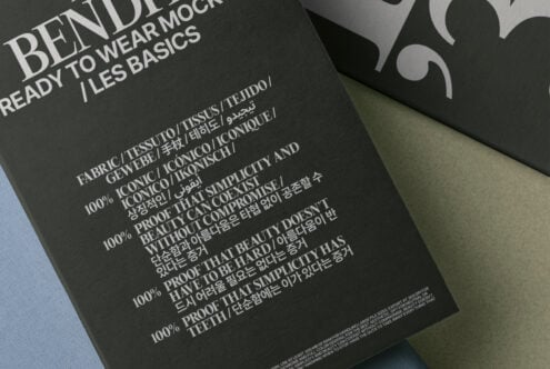 Dark BENDIT ebook mockup showing fabric care instructions in multiple languages