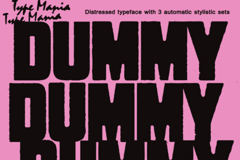 Dummy TM distressed typeface stacked three times with wavy edges on pink