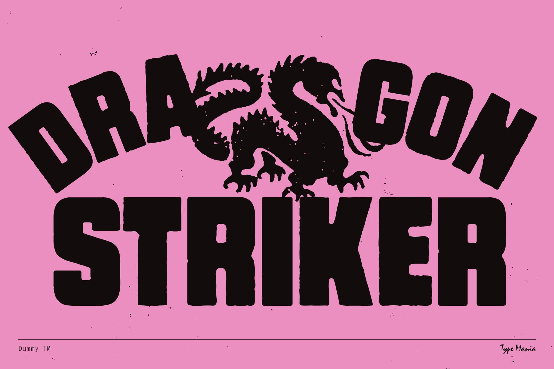 Dragon Striker text with illustrated monster character on pink bg
