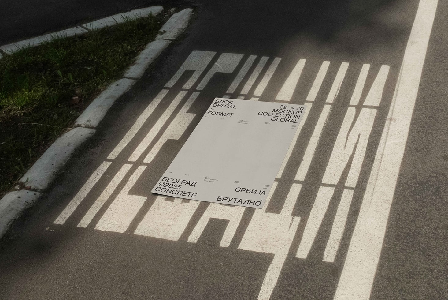Light poster mockup casting window shadows on concrete surface