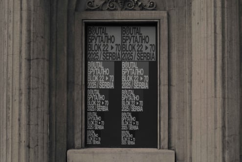 Stone facade window mockup showing tiled text pattern