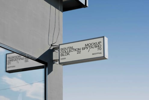 Horizontal signage mockup on building exterior with mock text