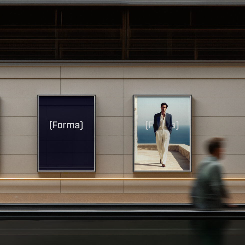 Two framed posters on a modern gallery wall with minimal typography mockup