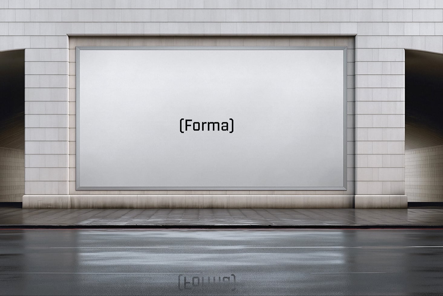 Horizontal poster mockup on contemporary white building with clean lines