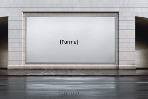 Horizontal poster mockup on contemporary white building with clean lines