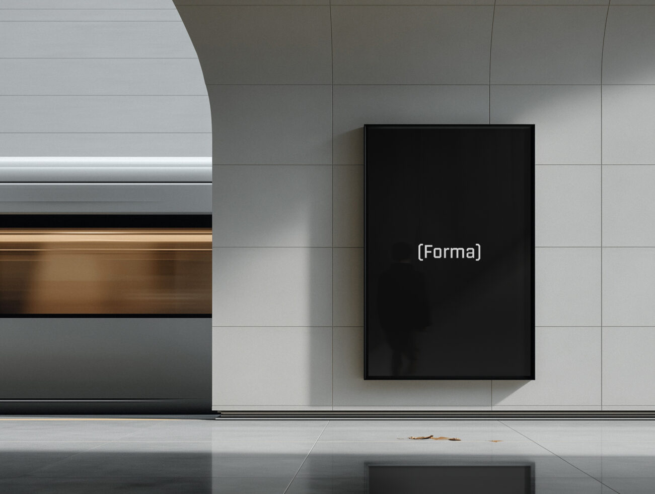 Black frame mockup on minimal gallery wall next to wood trim paneling