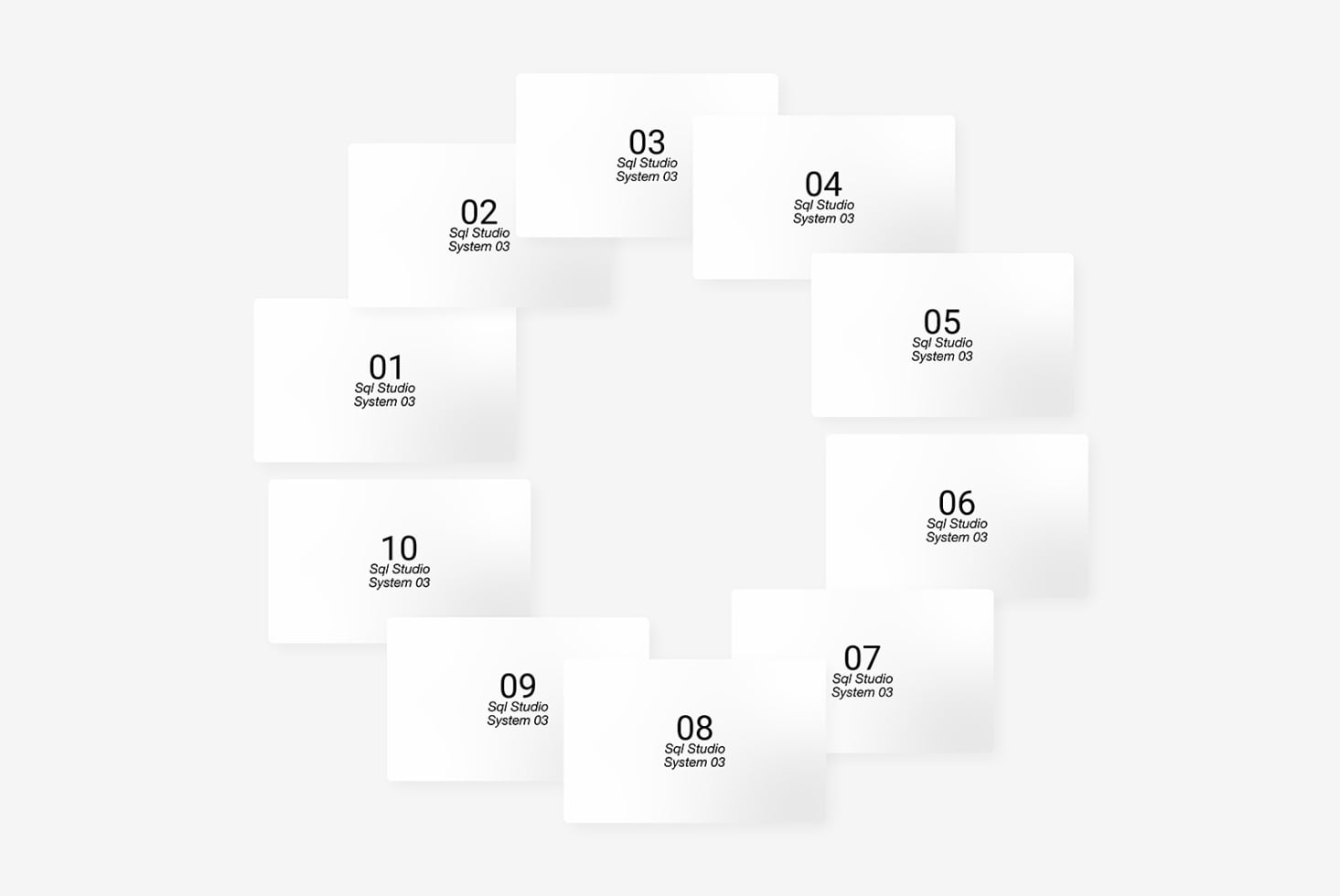 Numbered grid layout system showing 10 modular card positions labeled System 03