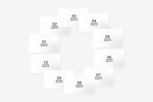 Numbered grid layout system showing 10 modular card positions labeled System 03