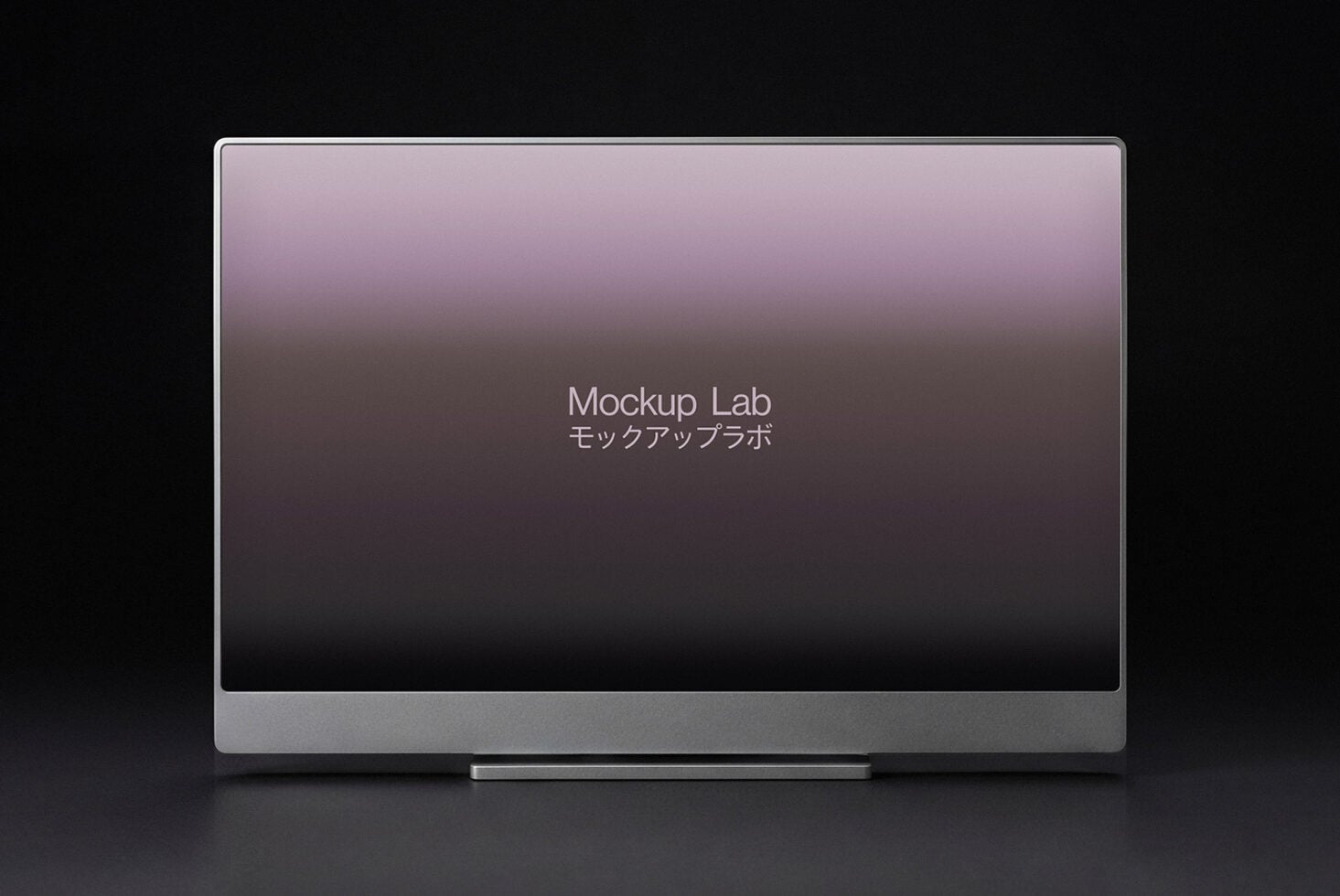 Desktop monitor with mauve gradient background displaying bilingual text