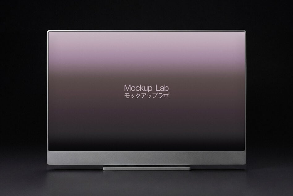 Desktop monitor with mauve gradient background displaying bilingual text