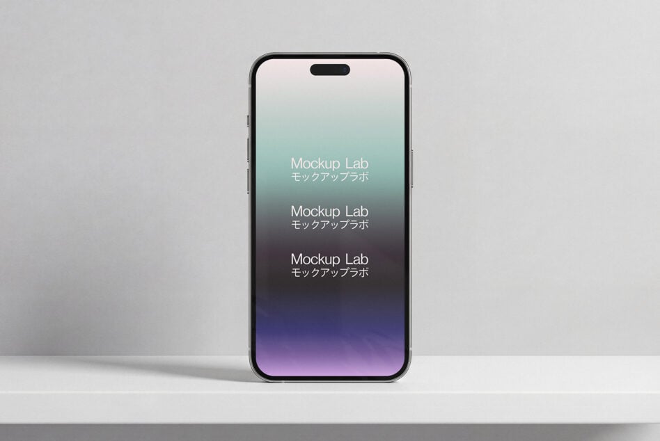 iPhone mockup with mountain landscape photo on screen