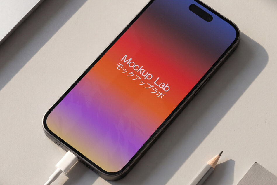 iPhone with vibrant gradient screen showing red to blue to purple blend