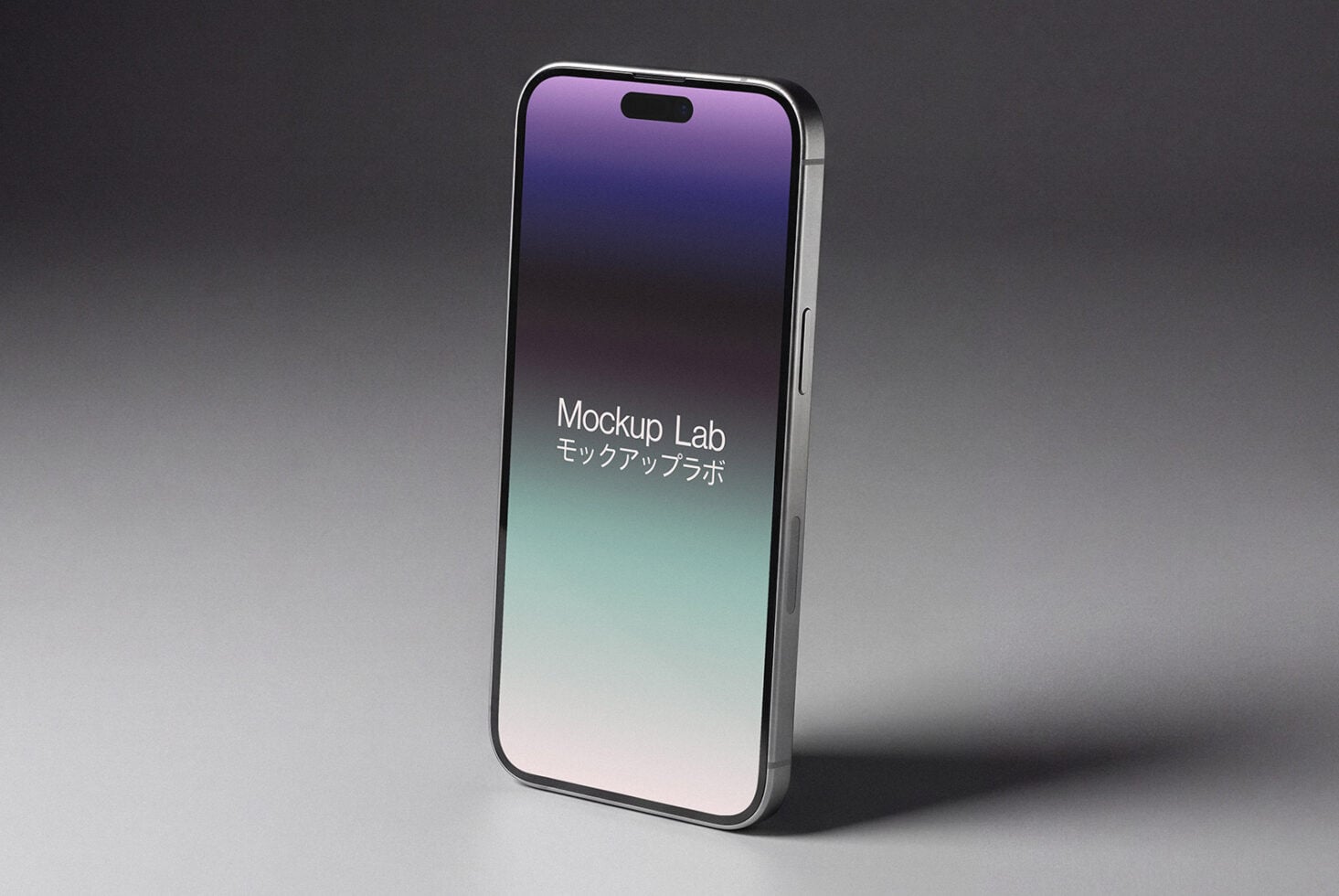 Smartphone mockup with purple to green gradient displaying centered text