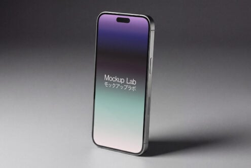 Smartphone mockup with purple to green gradient displaying centered text