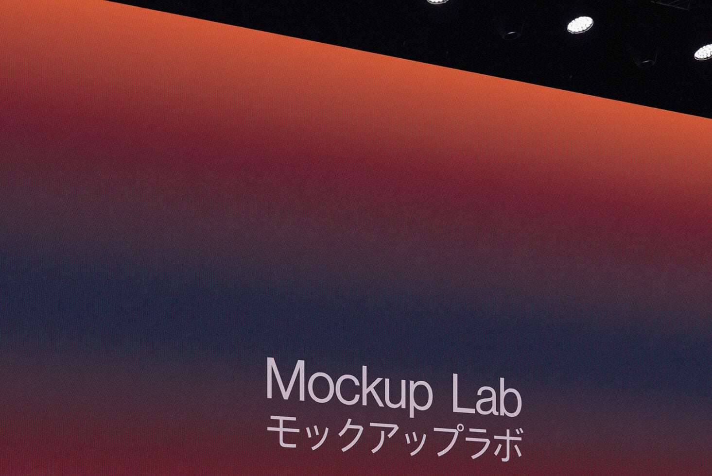 Presentation screen with red to blue gradient background showing Mockup Lab branding