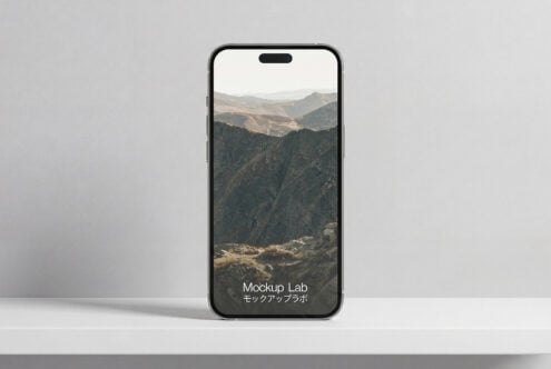 iPhone mockup showing stacked Mockup Lab text on gradient background