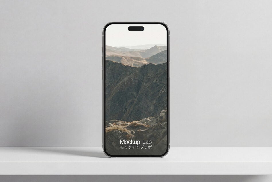 iPhone mockup showing stacked Mockup Lab text on gradient background