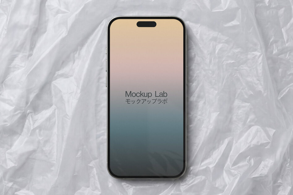 iPhone 14 Pro showing gradient display from cream to teal with Mockup Lab branding