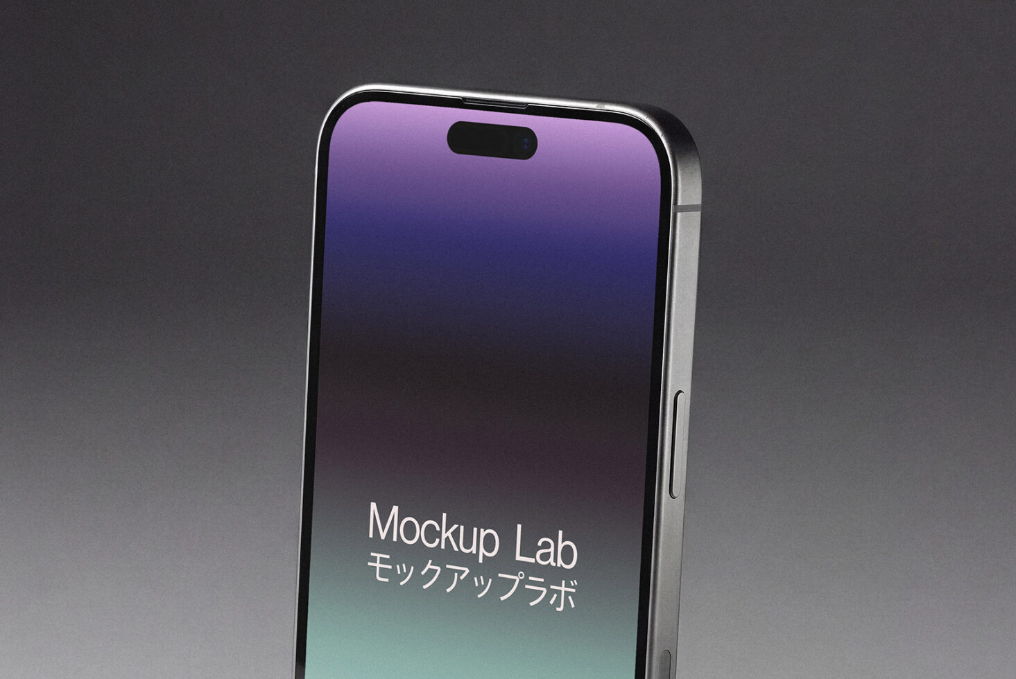 Smartphone mockup with purple to mint gradient screen displaying text